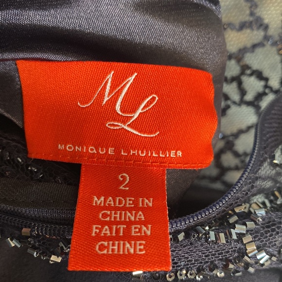 ML Monique Lhuillier Womens Size 2 Navy Blue Sequin Maxi Formal Ball Gown Dress - Picture 5 of 15